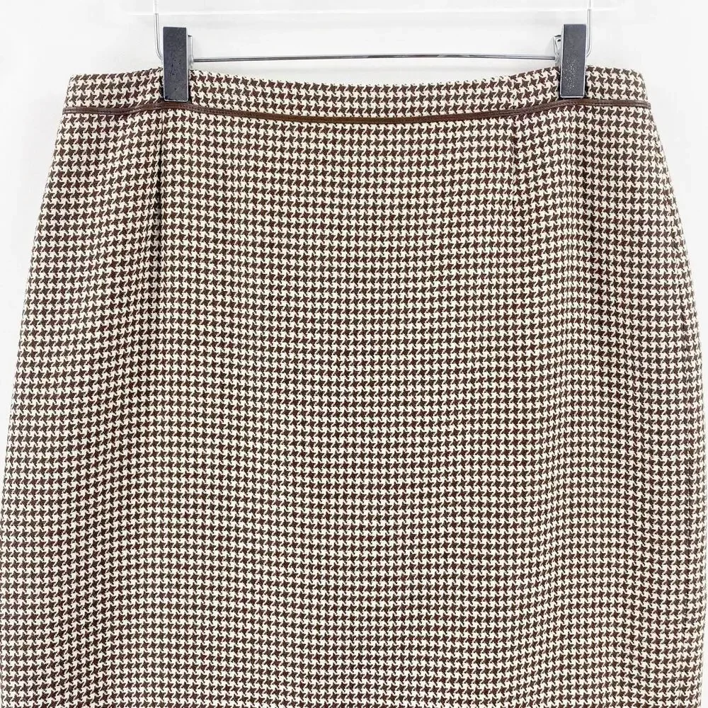 ESCADA Vintage Brown Houndstooth Pencil Mini Skirt